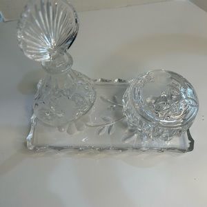 Vintage Princess House Vanity Tray, Trinket Box & Perfume Bottle Lead Crystal